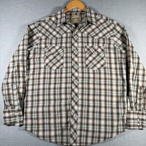 Wrangler Mens Western Shirt Brown Plaid Pearl Snap Long Sleeve Large L 13260